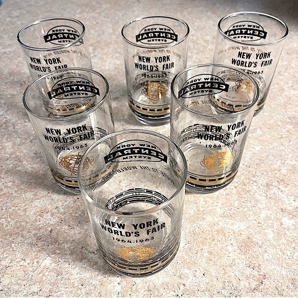 New York World's Fair Glasses 1964-1965 New York Central Train System Set of 6